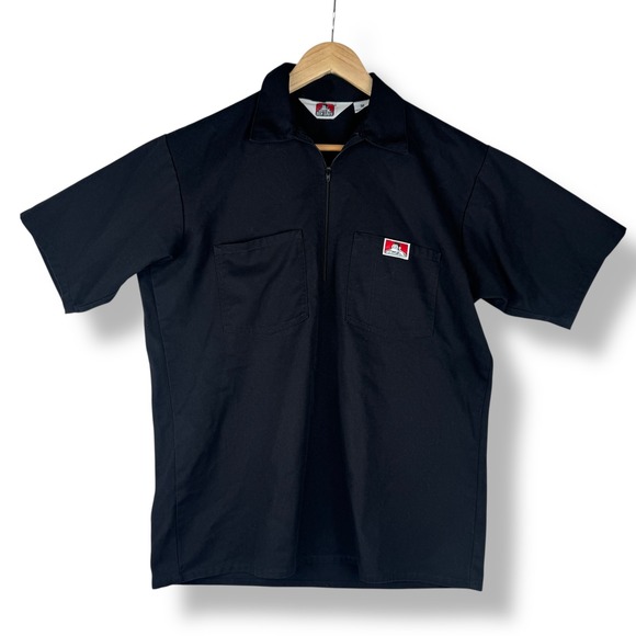 Ben Davis Work Shirt Mens Size Medium Black 1/2 Zip Made in USA Mechanic Utility - Picture 1 of 9